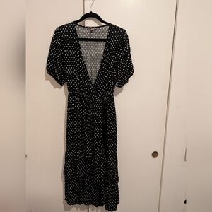 Knox Rose Black Check True Wrap Dress Size XL Midi Length With Tiered Ruffles